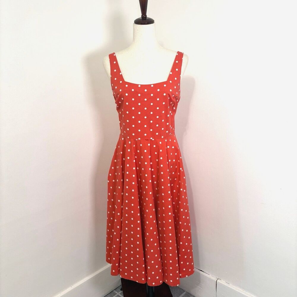 Bailey Blue Coral Polka Dot Fit Flare Swing Dress Sz L